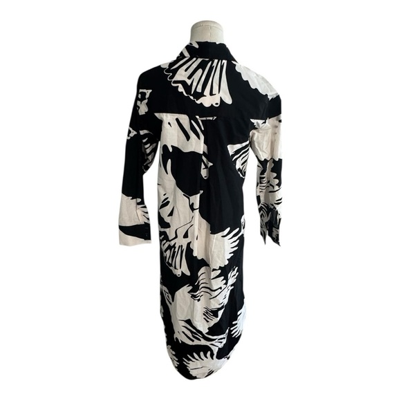 Anthropologie Maeve The Soren‎ Black White Bird Print Midi Shirt Dress XXS XS S - Picture 7 of 13